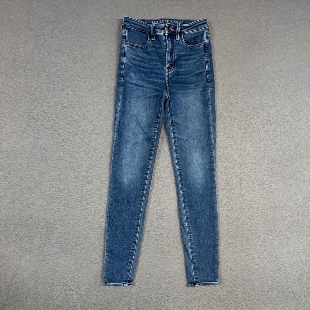 American Eagle Jeans Womens 0 Blue Super Hi-Rise Jegging Stretch Distressed